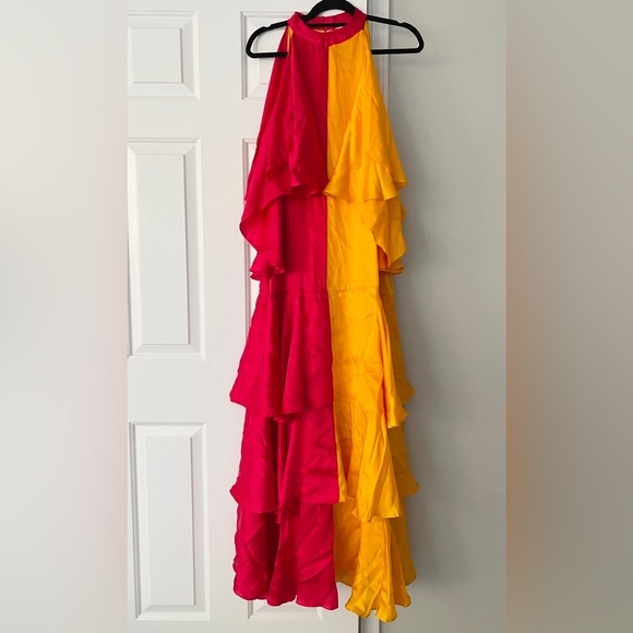 Pinnacle By Shruti Sancheti Mock-Neck Colorblock Ruffle Dress, Size S - Picture 6 of 8